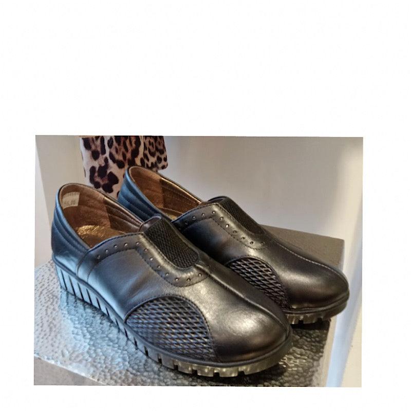 Chaussures type flâneur en cuir noir extensible. - Boutique Prestige