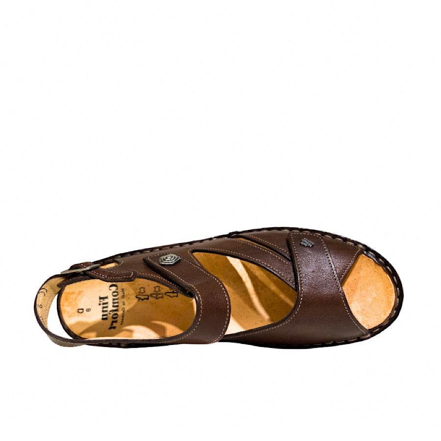 Sandales Finn Comfort Santorin en cuir brun. - Boutique Prestige